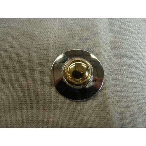 Bouton métal à queue bicolore or et argent, de belle qualité,32 mm