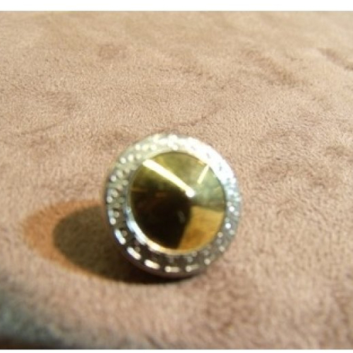 Bouton a queue base acrylique dessus metal leger or & argent ,de belle qualité,13 mm