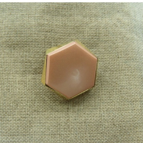 Bouton acrylique garni métal hexagonale rose et or,à queue,de belle qualité,20 mm