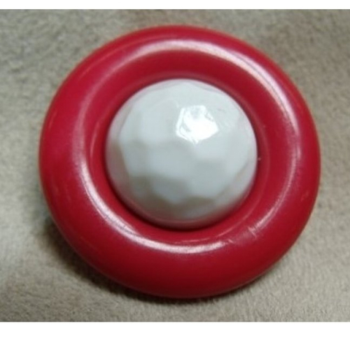 Bouton acrylique bicolore rouge & blanc,de belle qualité,28 mm