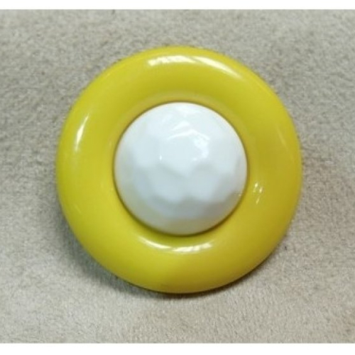 Bouton acrylique bicolore jaune & blanc ,de belle qualité,28 mm