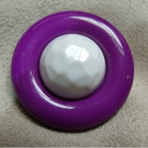 Bouton acrylique bicolore violet & blanc,de belle qualité,23 mm