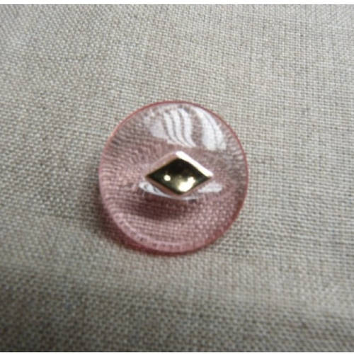 Bouton acrylique à queue garnit métal rose transparent et or ,23 mm,de belle qualité
