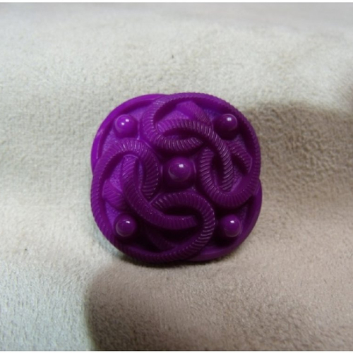 Bouton acrylique effet passementerie violet, de belle qualité,25 mm