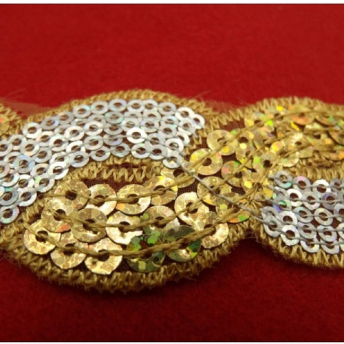 Ruban pailleté scintillante  or et argent, entrelacé avec sequin,35 mm