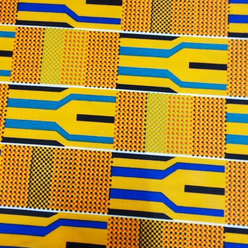 Tissu wax multicolore orange jaune et bleu ,1m20