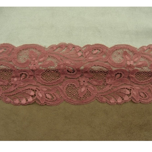 Dentelle de calais bois de rose, de fabrication française 8 cm, motif arabesque sur les 2 bordures