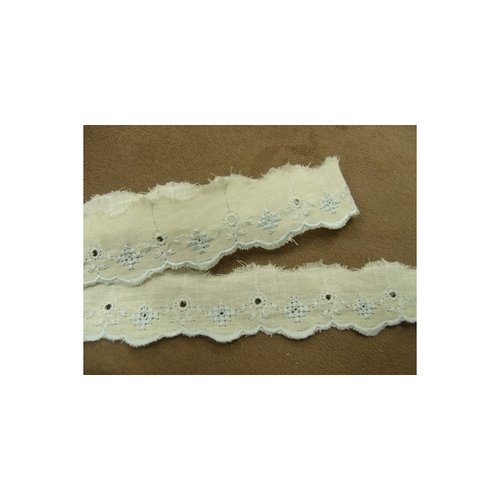 Broderie anglaise coton creme et bleu, 2cm/hauteur de broderie:1.5 cm