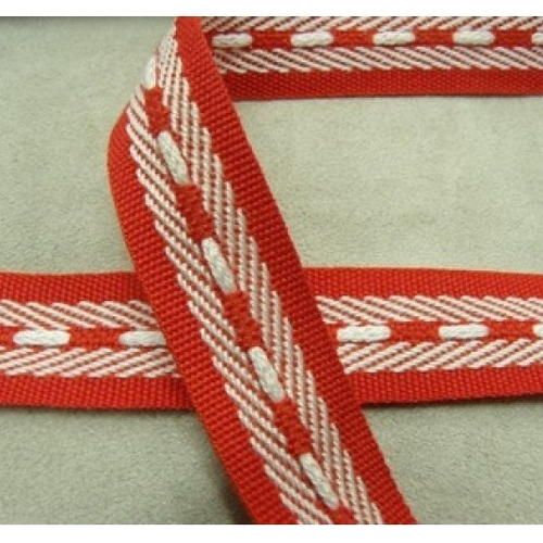 Promotion ruban style polyester rouge et blanc,2 cm,vendu par 5 metres / soit 1 € le metre