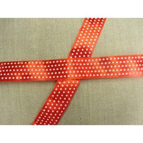 Ruban fantaisie à pois polyester rouge et blanc,25 mm