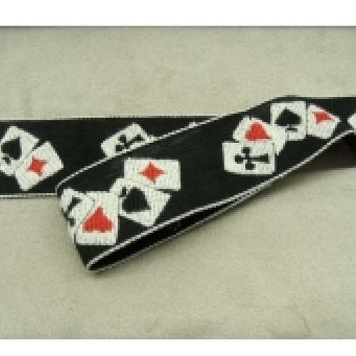 Ruban fantaisie casino sur fond noir polyester et coton,28 mm