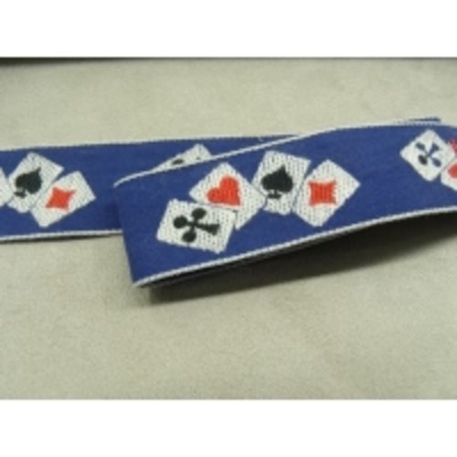 Ruban fantaisie casino sur fond bleu polyester et coton,25 mm