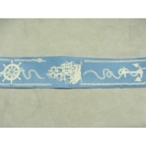 Ruban fantaisie bleu & blanc polyester et coton,4 cm