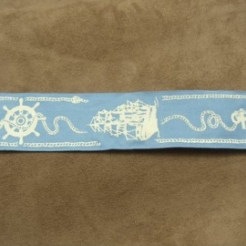 Ruban fantaisie bleu & blanc polyester et coton,4 cm