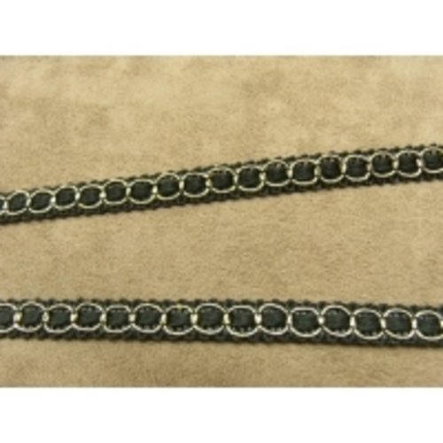 Ruban fantaisie polyester et coton noir anthracite or,1 cm