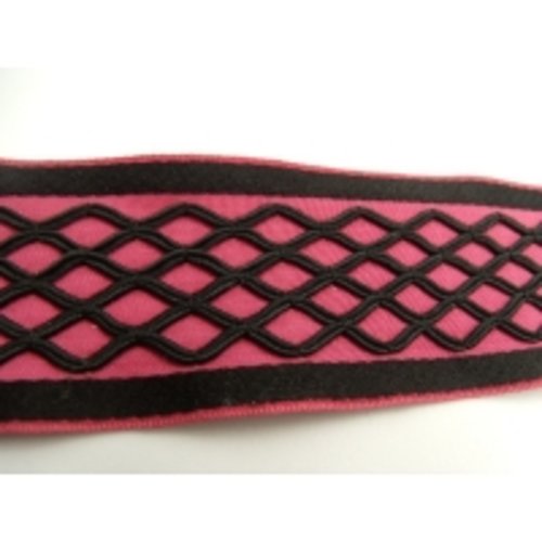 Ruban fantaisie polyester et coton surbrodé rose, 40 mm