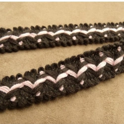 Ruban fantaisie lainage marron et rose,.3 cm
