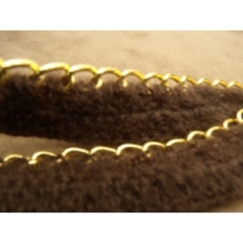 Ruban fantaisie lainage marron avec chaine or, 3 cm