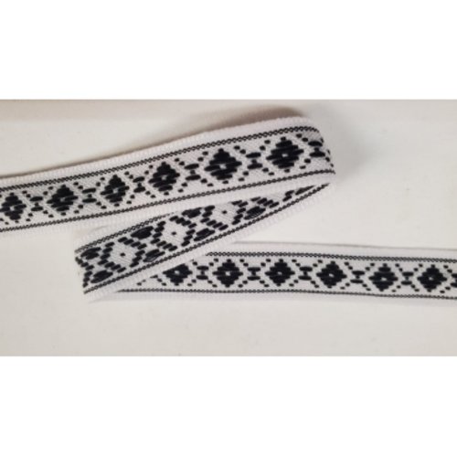 Nouveau ruban fantaisie losange noir sur fond blanc,1.5 cm