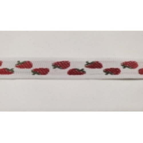 Nouveau ruban fantaisie fraise rouge sur fond blanc,1 cm