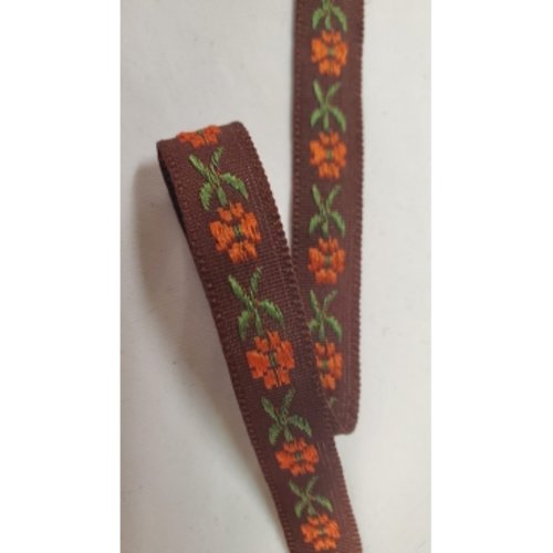 Nouveau ruban fantaisie à fleurs orange sur fond marron,1 cm