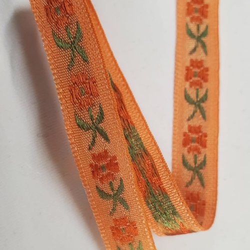 Nouveau ruban fantaisie à fleurs verte sur fond orange,1 cm