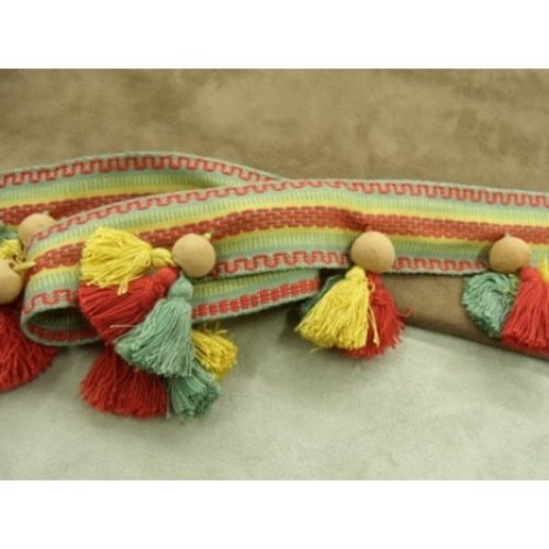 Ruban pompon multicolore,4cm de largeur et avec les pompons 8 cm