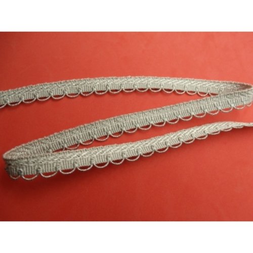 Ruban ameublement gris perle garnit lurex argent,1,2 cm