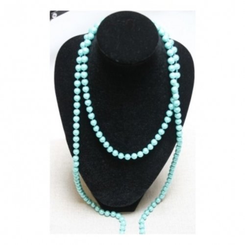 Collier perle acrylique bleu vert 70 cm, belle qualité