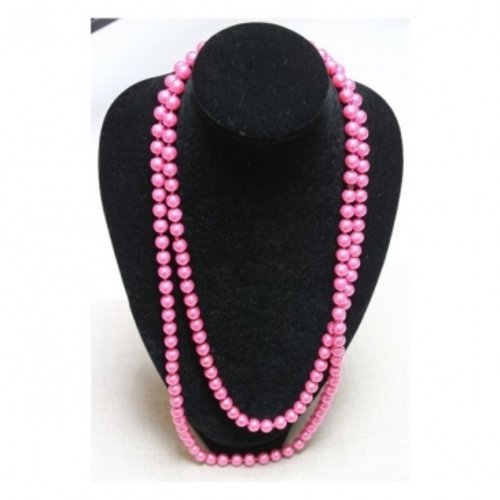Collier perle acrylique rose fuschia 70 cm, belle qualité
