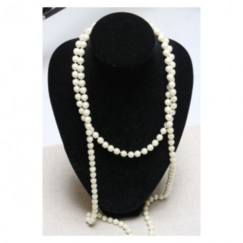 Collier perle acrylique blanc nacré 70 cm, belle qualité