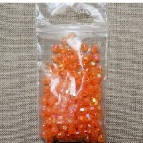 Perles acrylique a facette orange, 4 mm, sachet d environ 5 gr