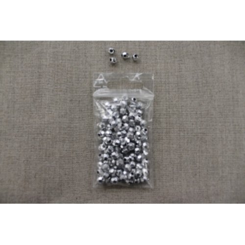 Perles acryliques a facette 4 mm- argent