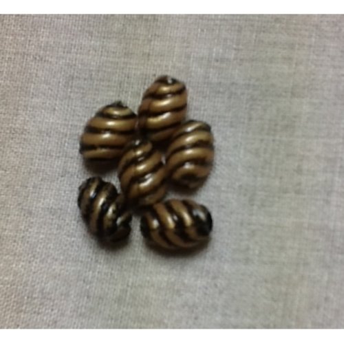 Perles acrylique ovale spirale ( doré/ noir),diamètre: 10mm sur hauteur de 15mm,vendu par 10 pièces