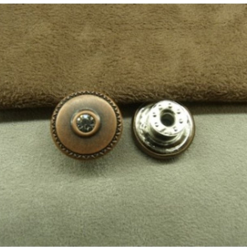Bouton jean 's cuivre strass argenté, 17 mm,vendu par lot de 2 pièces