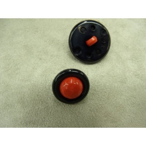 Bouton acrylique bicolore composé noir et rouge, 17 mm, de belle qualité
