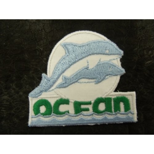 Écusson thermocollant- motif: dauphin / ocean gris & vert, 4 cm