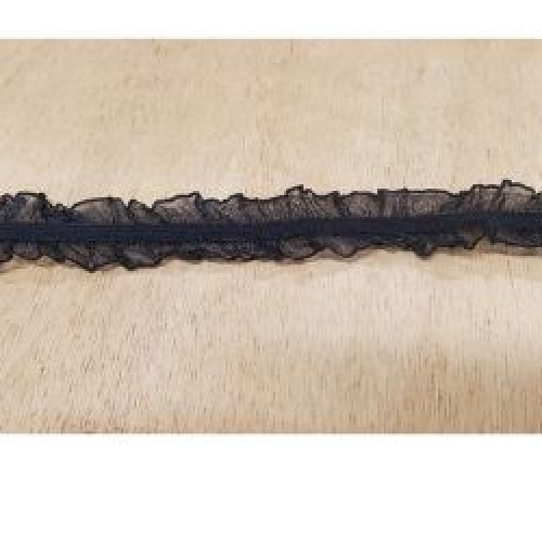 Ruban froncé élastique sur organza noir, 2 cm