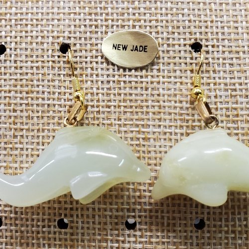 Joli paire de boucle d'oreille en dauphin pendentif en pierre naturelle et pierre semi précieuse new jade