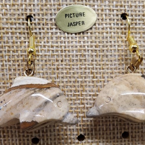 Joli paire de boucle d'oreille en dauphin pendentif en pierre naturelle et pierre semi précieuse picture jasper