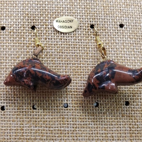 Joli paire de boucle d'oreille en dauphin pendentif en pierre naturelle et pierre semi précieuse  mahagony obsidian