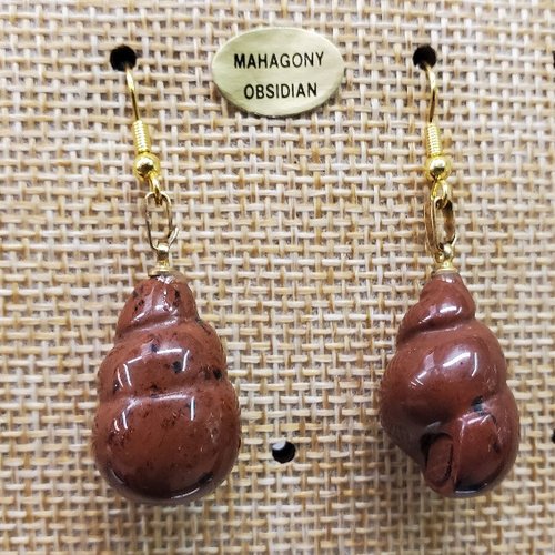 Joli paire de boucle d'oreille en coquillage pendentif en pierre naturelle et pierre semi précieuse mahagony obsidian