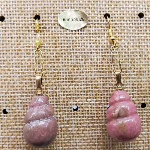 Joli paire de boucle d'oreille en coquillage pendentif en pierre naturelle et pierre semi précieuse rhodonite
