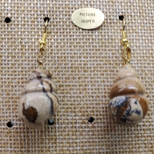 Joli paire de boucle d'oreille en coquillage pendentif en pierre naturelle et pierre semi précieuse picture jasper