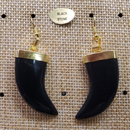 Joli paire de boucle d'oreille motif corne pendentif en pierre naturelle et pierre semi précieuse black stone