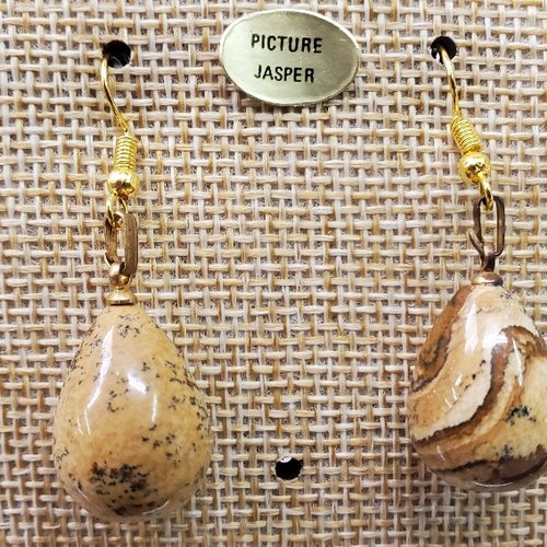 Joli paire de boucle d'oreille en pierre naturelle et pierre semi précieuse picture jasper