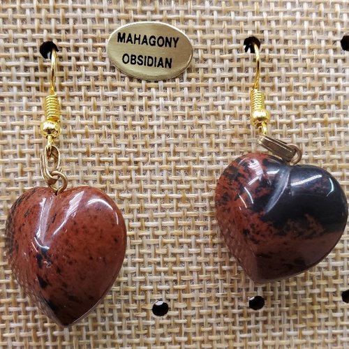 Joli paire de boucle d'oreille en pierre naturelle et pierre semi précieuse mahagony obsidian