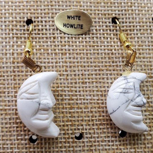 Joli paire de boucle d'oreille pierre naturelle et pierre semi précieuse  white howlite