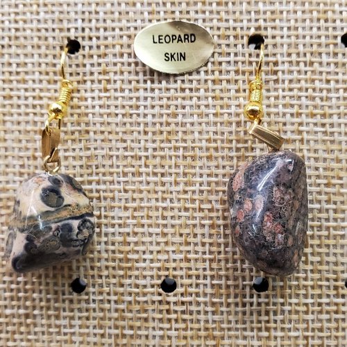 Joli paire de boucle d'oreille en pierre semi précieuse en forme diverses leopard skin