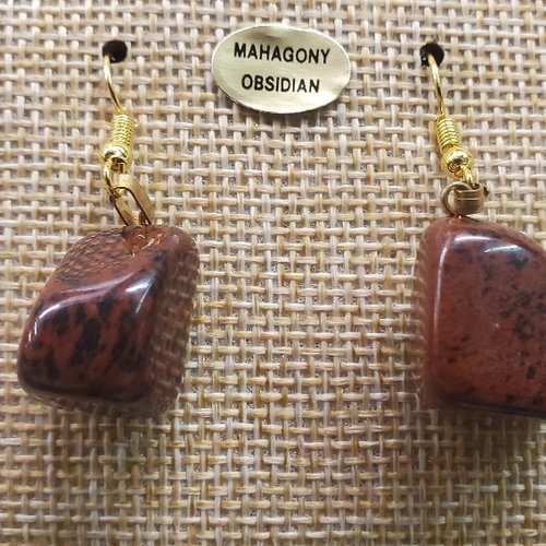 Joli paire de boucle d'oreille en pierre semi précieuse en forme diverses -mahagony obsidian